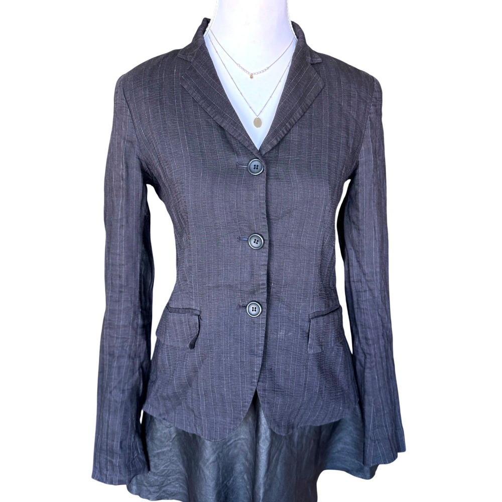 Theory Pinstripe Blazer Jacket Charcoal Gray Linen Blend Tailored Office Size 0
